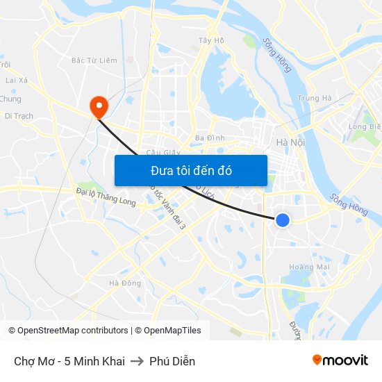 Chợ Mơ - 5 Minh Khai to Phú Diễn map