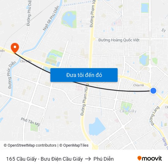 165 Cầu Giấy - Bưu Điện Cầu Giấy to Phú Diễn map