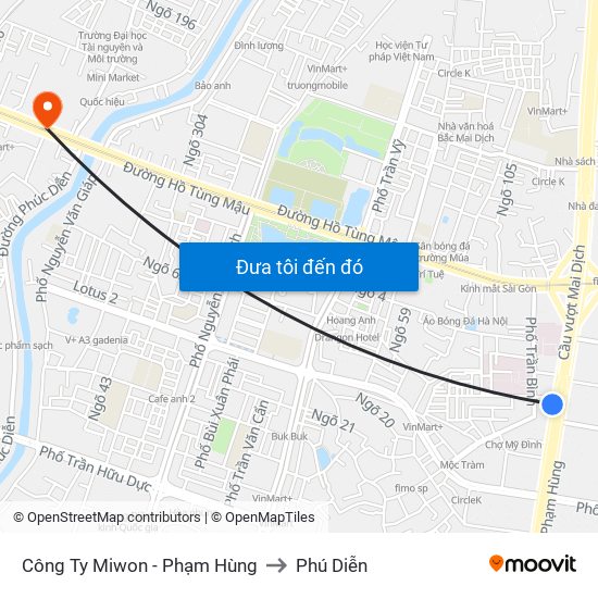 Công Ty Miwon - Phạm Hùng to Phú Diễn map