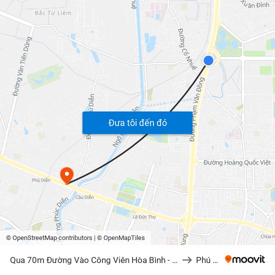 Qua 70m Đường Vào Công Viên Hòa Bình - Phạm Văn Đồng to Phú Diễn map