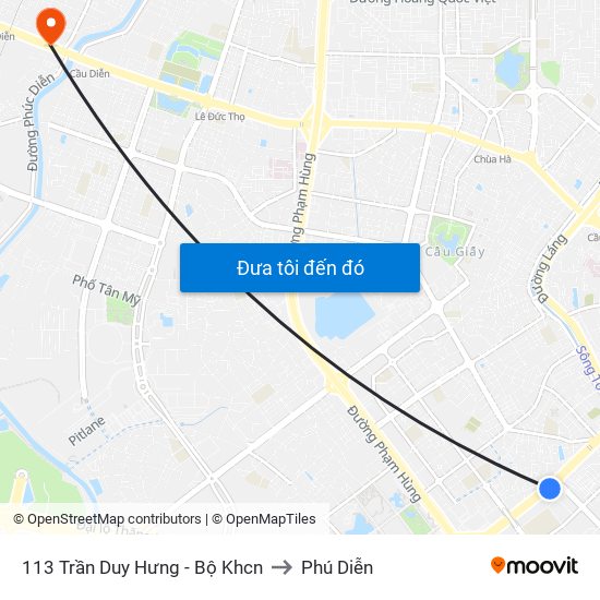 113 Trần Duy Hưng - Bộ Khcn to Phú Diễn map