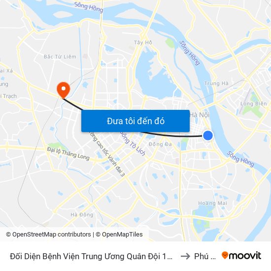 Đối Diện Bệnh Viện Trung Ương Quân Đội 108 - Trần Hưng Đạo to Phú Diễn map