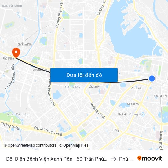 Đối Diện Bệnh Viện Xanh Pôn - 60 Trần Phú (Bộ Tư Pháp) to Phú Diễn map