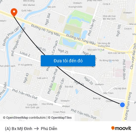 (A) Bx Mỹ Đình to Phú Diễn map