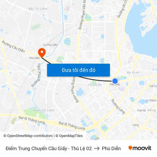 Điểm Trung Chuyển Cầu Giấy - Thủ Lệ 02 to Phú Diễn map