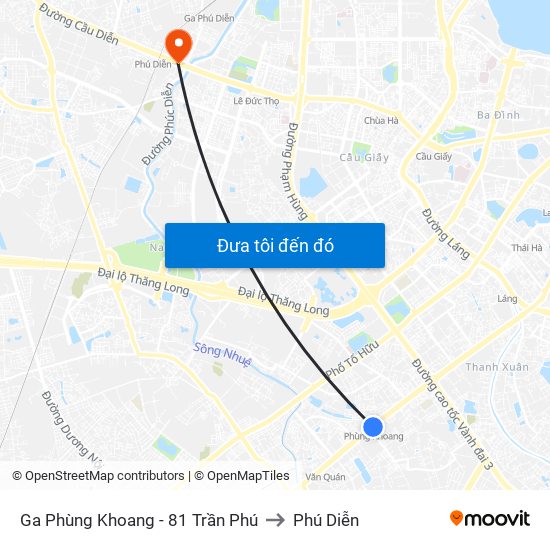 Ga Phùng Khoang - 81 Trần Phú to Phú Diễn map