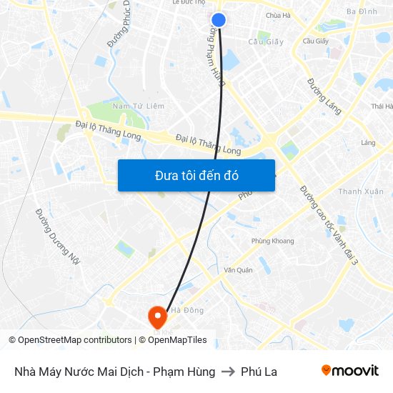 Nhà Máy Nước Mai Dịch - Phạm Hùng to Phú La map