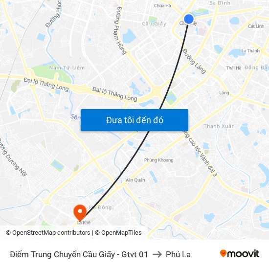 Điểm Trung Chuyển Cầu Giấy - Gtvt 01 to Phú La map