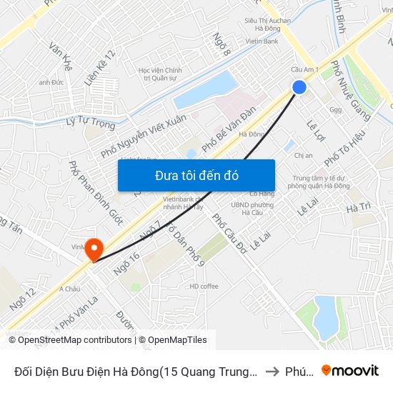 Đối Diện Bưu Điện Hà Đông(15 Quang Trung Hà Đông) to Phú La map