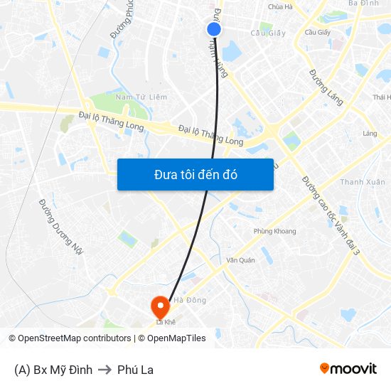 (A) Bx Mỹ Đình to Phú La map