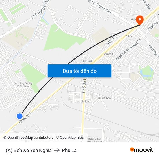 (A) Bến Xe Yên Nghĩa to Phú La map