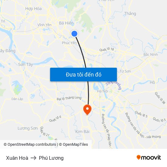 Xuân Hoà to Phú Lương map