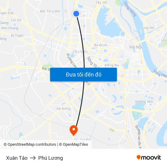 Xuân Tảo to Phú Lương map