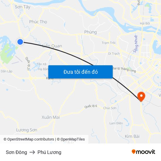 Sơn Đông to Phú Lương map