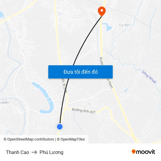 Thanh Cao to Phú Lương map