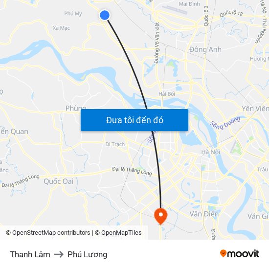 Thanh Lâm to Phú Lương map
