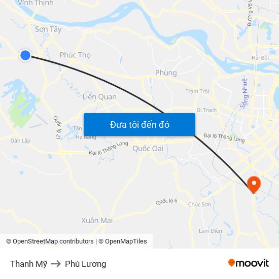 Thanh Mỹ to Phú Lương map