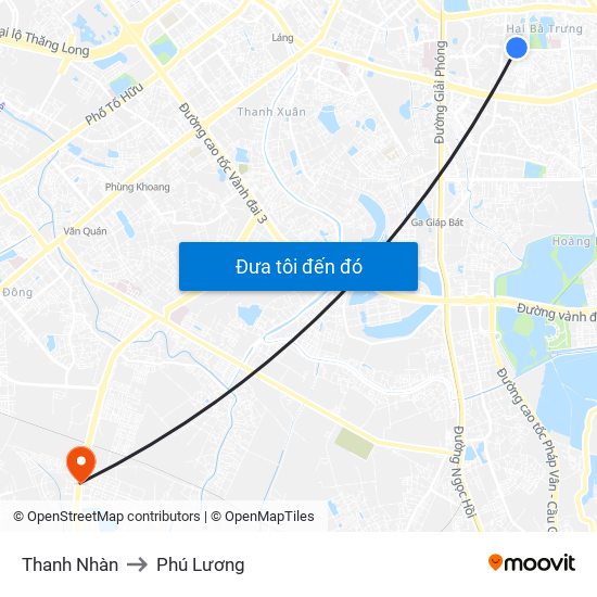 Thanh Nhàn to Phú Lương map