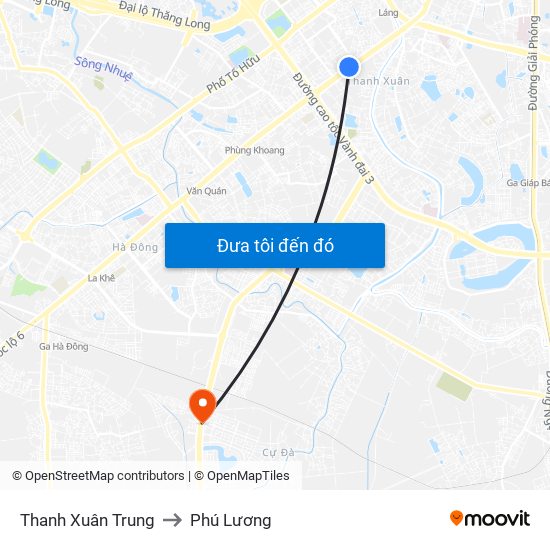 Thanh Xuân Trung to Phú Lương map