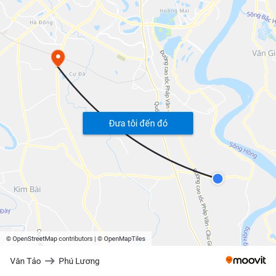 Vân Tảo to Phú Lương map