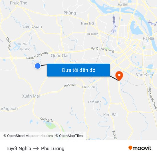 Tuyết Nghĩa to Phú Lương map