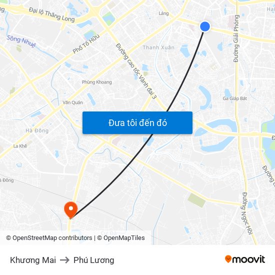 Khương Mai to Phú Lương map