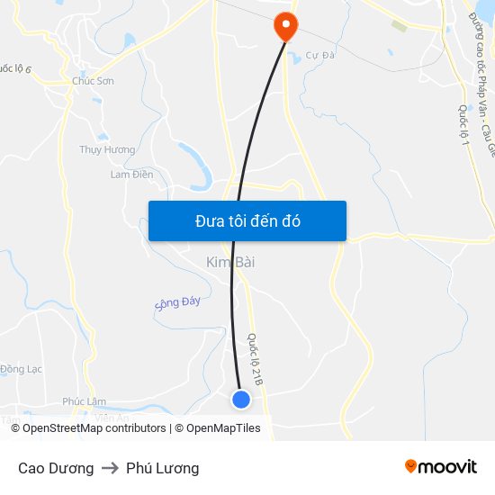 Cao Dương to Phú Lương map