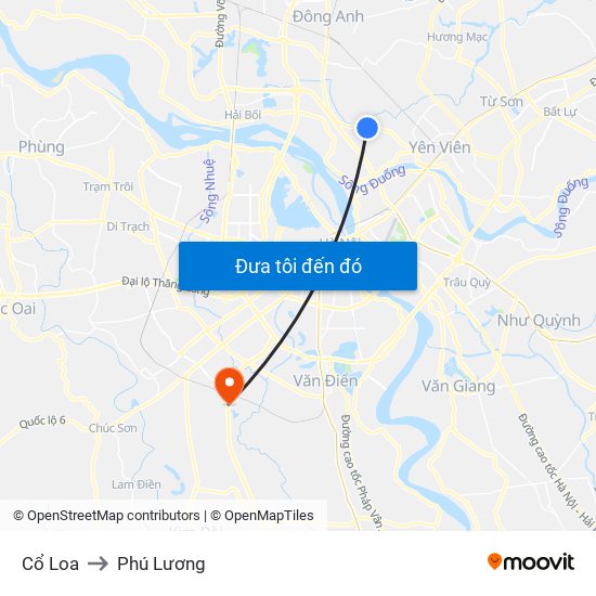 Cổ Loa to Phú Lương map