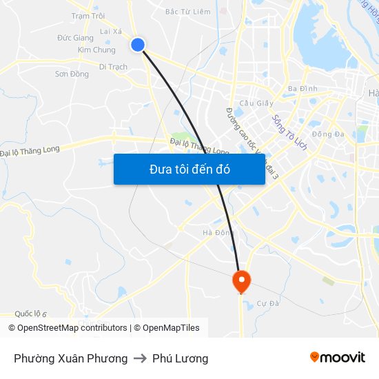 Phường Xuân Phương to Phú Lương map