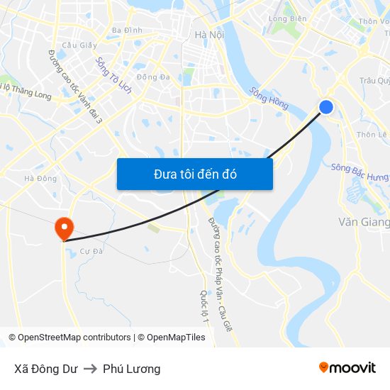 Xã Đông Dư to Phú Lương map