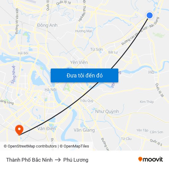 Thành Phố Bắc Ninh to Phú Lương map