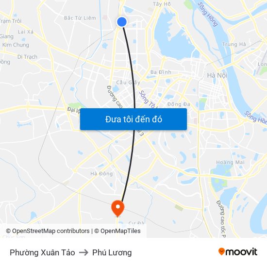 Phường Xuân Tảo to Phú Lương map