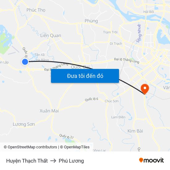 Huyện Thạch Thất to Phú Lương map