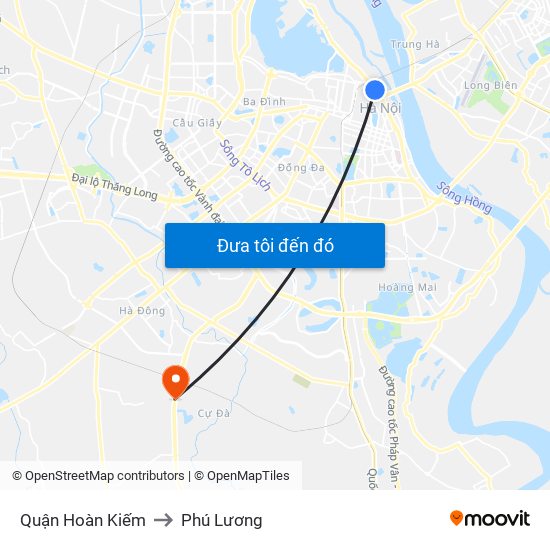 Quận Hoàn Kiếm to Phú Lương map