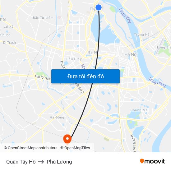 Quận Tây Hồ to Phú Lương map
