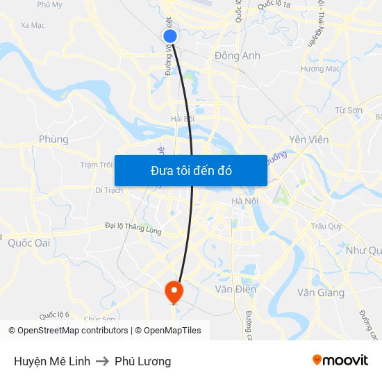 Huyện Mê Linh to Phú Lương map