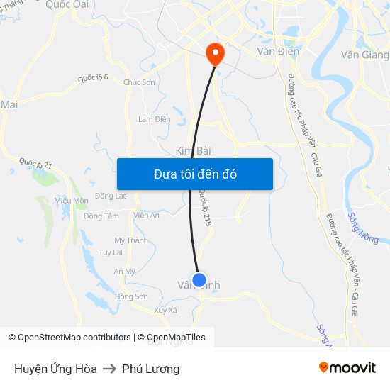 Huyện Ứng Hòa to Phú Lương map