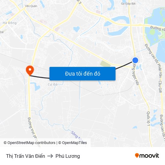 Thị Trấn Văn Điển to Phú Lương map