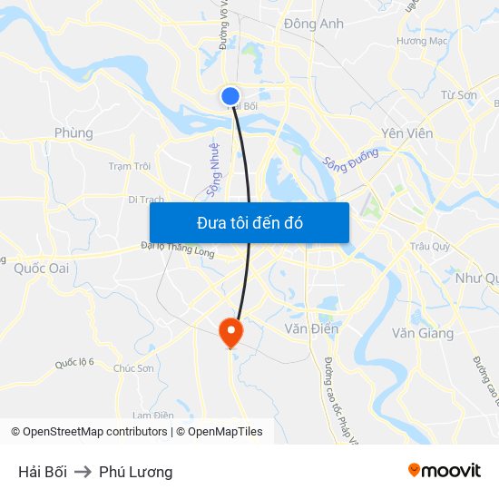 Hải Bối to Phú Lương map