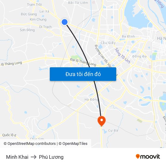 Minh Khai to Phú Lương map