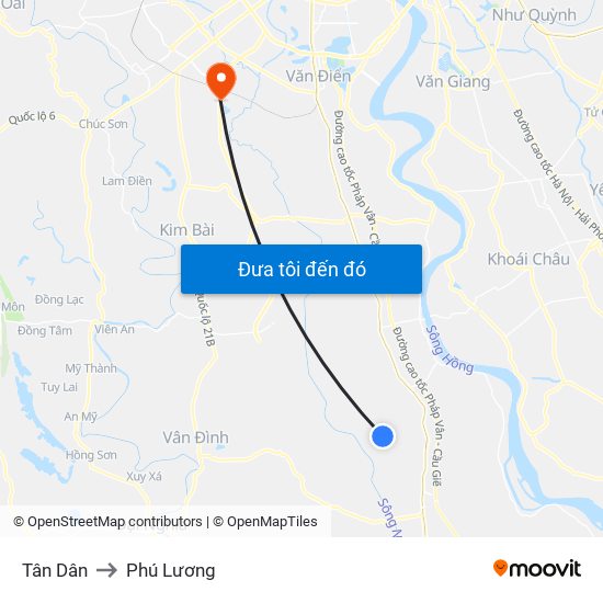 Tân Dân to Phú Lương map