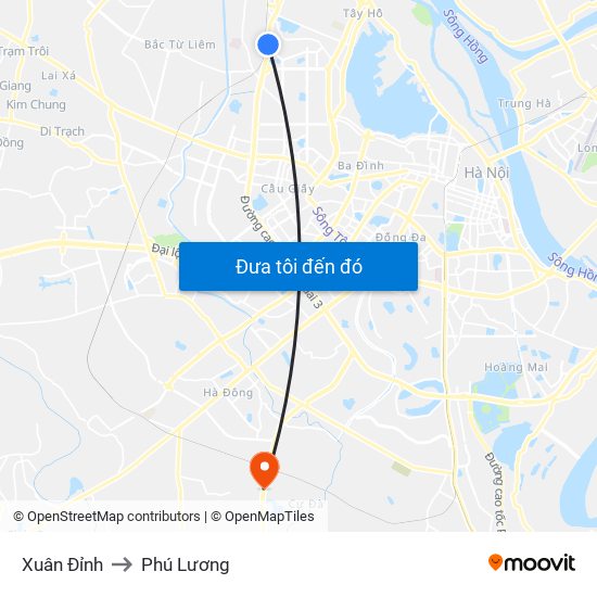 Xuân Đỉnh to Phú Lương map