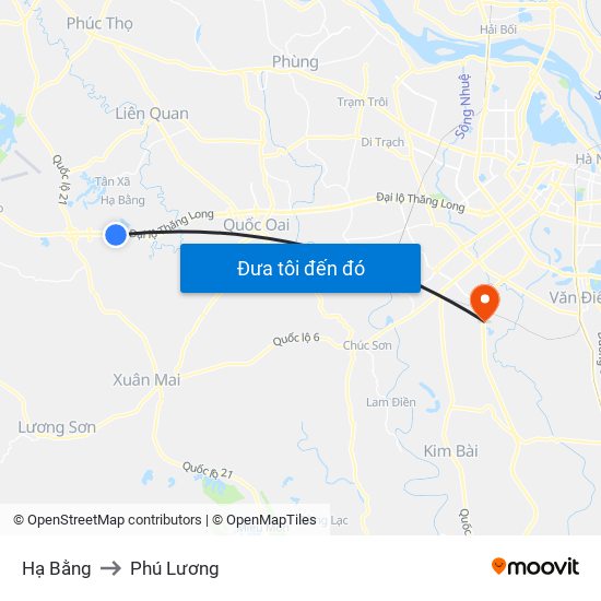 Hạ Bằng to Phú Lương map