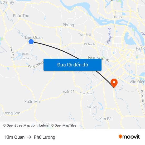 Kim Quan to Phú Lương map