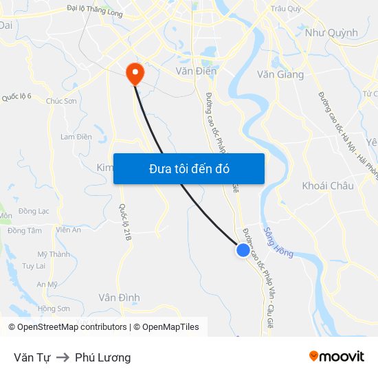 Văn Tự to Phú Lương map