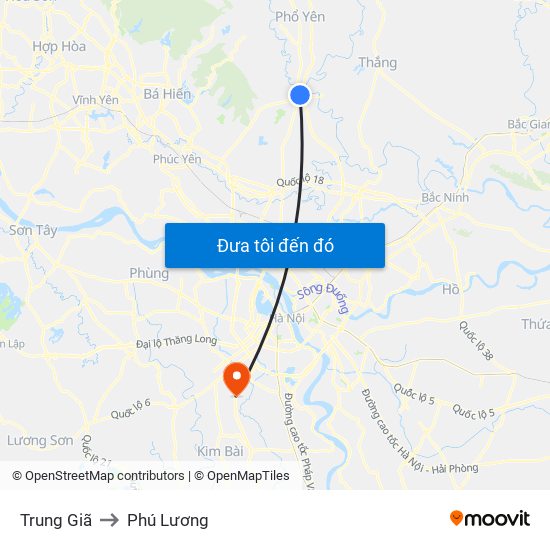Trung Giã to Phú Lương map
