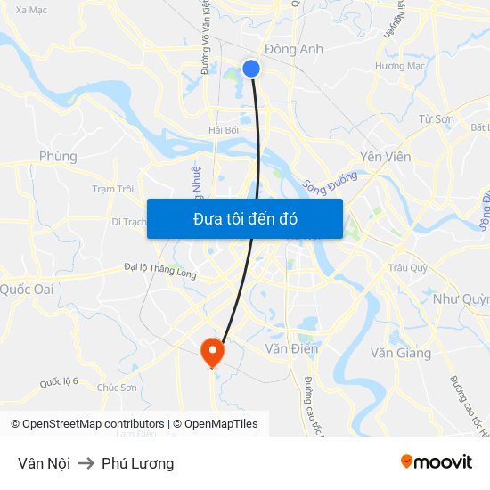 Vân Nội to Phú Lương map
