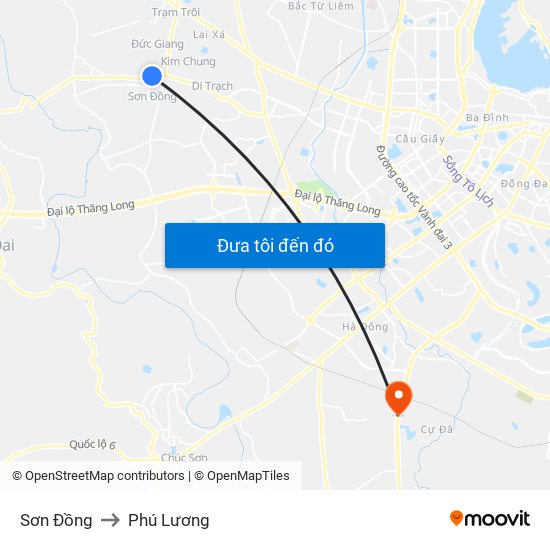 Sơn Đồng to Phú Lương map