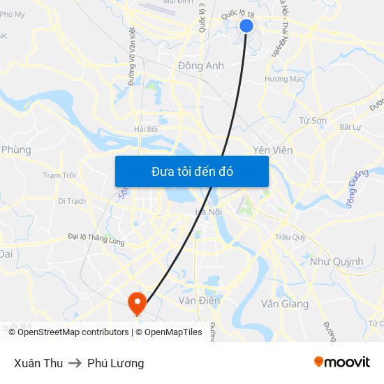 Xuân Thu to Phú Lương map