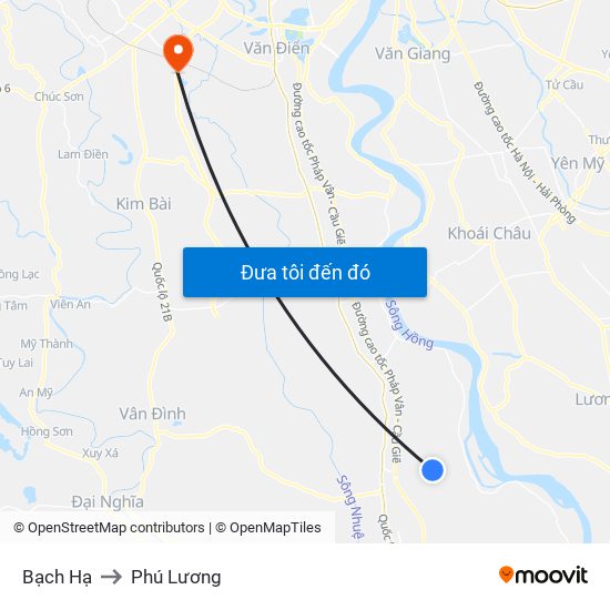 Bạch Hạ to Phú Lương map